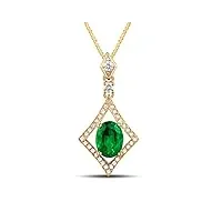 heybb collier 18k 750, collier de mariage pour mariées en forme de losange vert avec diamant et émeraude 1,3 ct