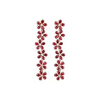 anazoz boucles d'oreilles longues personnalisés femme, or rose 18 carats, pendante fleurs rubis lab created 4.5ct, orné de moissanites scintillants