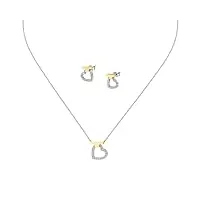 trussardi boucles d'oreilles et collier en acier, collection t-logo, coeur, parures de bijoux - tjaxc51