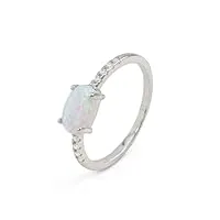 uniqa jewels® bague femme en argent sterling 925 plaqué platine avec oxyde de zirconium et pierre ovale opale, 54, platine, opale