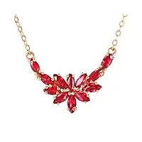 anazoz collier pendentif personnalisé femme, incrusté de rubis marquises lab created 0.65ct, or rose 18 carats Élégance