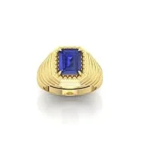 rrvgem bague plaquée or avec saphir bleu de 6 carats et pierre précieuse neelam - taille réglable 16-22 - pour homme et femme, métal, saphir