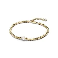 pandora timeless bracelet sphère en métal plaqué or 14 carats avec perle de culture d’eau douce traitée blanche et zircones cubiques transparentes, 20