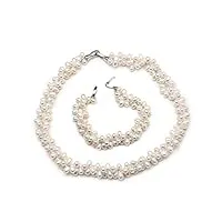 labdip colliers pour femme ensemble collier et bracelet d'eau douce véritable naturel for femmes, ensembles de perles de mariage blanc double collier cadeau accessoires de mode