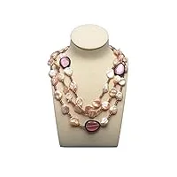 feecoz bijoux 19 pouces 3 brins keshi perle rose collier en cristal oeil de chat for les femmes remplissent accessoires de mode