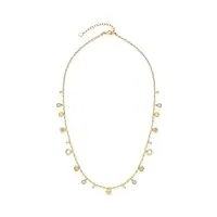 leonardo jewels ella 023543 collier en acier inoxydable avec perles cylindriques dorées avec pendentifs suspendus, 45-50 cm de long, bijou pour femme, 45 cm, acier inoxydable, pas de gemme