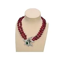 mknaz accessoires de mode bijoux 18 pouces-19 pouces 2 rangées rose fuchsia agate collier vert cristal fleur pendentif remplir