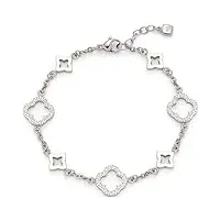 leonardo jewels norma 023526 bracelet en acier inoxydable avec éléments en forme de trèfle serti de pierres de zircone 18-20 cm de long, eine grösse, acier inoxydable, pas de gemme