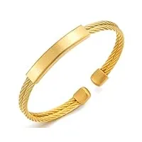 coolsteelandbeyond couleur d'or tordu câbler manchette bracelet - acier inoxydable pour hommes femme - réglable