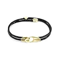 anchor & crew bracelet conway or jaune 9ct et cuir raie pastenague noir corbeau - femme - 21cm