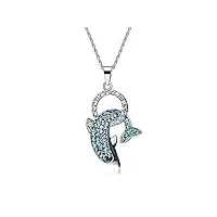 haoduoo colliers bijoux animal argent for femme pendentif argent chaîne de cou femme cristal bleu