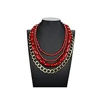 mknaz accessoires de mode bijoux 4 brins multi forme corail rouge couleur or plaqué chaîne collier 19 pouces for les femmes remplissent