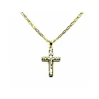 pegaso gioielli collier pour homme en or jaune 18 carats (750) chaîne perdrix pincée 50 cm pendentif bicolore croix christ, 0, or, sans objet