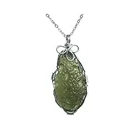 dsxjeznj natural stone pendant pendentif femme en argent avec cristal de pierre précieuse de moldavite naturelle verte 35x20x8mm