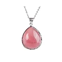 jewizjst natural stone pendant pendentif en quartz rose naturel pendentif en cristal de perle de goutte d'eau en argent rose 30 × 26 × 15 mm