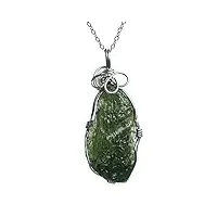 jewizjst natural stone pendant pendentif en argent avec cristal de pierre gemme moldavite verte naturelle de république tchèque 35x19x11mm