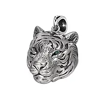 pendentif tête de tigre pour hommes en argent sterling s925, collier pendentif tête de tigre gothique vintage, argent, pendentif + chaîne 70 cm