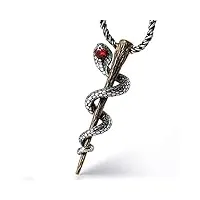 pendentif cobra pour hommes en argent sterling s925, collier pendentif gothique vintage animal serpent, argent, pendentif + chaîne 60 cm