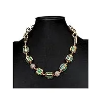 bianmtsw turquoise verte avec bord électroplaqué zircone cubique perles pavées collier ras du cou chaîne plaqué or 16,5 pouces colliers pour femme
