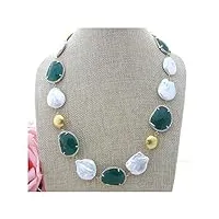 bianmtsw 20 pouces naturel cultivé blanc keshi perle vert cristal wrap collier ras du cou style de bureau colliers pour femme