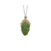 colliers vintage en jade vert en forme de feuille pour femmes, pendentif simple en argent sterling 925 plaqué or