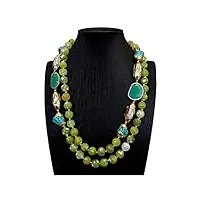 qaoubjfv 2 rangées vert agate bleu turquoise cristal blanc biwa collier de perles bijoux de mode colliers pour femme