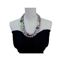 qaoubjfv collier 2 rangs agate facette vert fuchsia perle biwa blanche cristal turquoise colliers pour femme