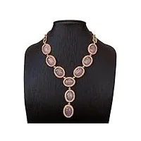 qaoubjfv collier de chaîne plaqué or avec pavé de strass de forme ovale en jade rose 19 pouces colliers pour femme