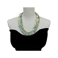 qaoubjfv 2 rangs agate verte bleu turquoise cristal blanc biwa perle collier femmes bijoux colliers pour femme