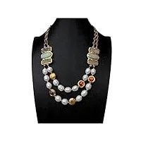 lqubmbsg colliers pour femme 2 rangées de perles blanches de culture amazonite agate druzy collier en verre de murano doré 21 pouces