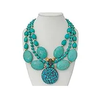 lqubmbsg colliers pour femme 18inch 3 brins rond ovale bleu turquoise collier turquoise chips pendentif