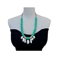 lqubmbsg colliers pour femme collier à breloques en perles biwa et perles keshi blanches cultivées en turquoise verte 24 pouces