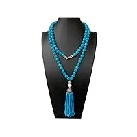 lqubmbsg colliers pour femme 10mm bleu turquoises long collier cubic zirconia pave turquoise white pearl tassel pendentif 42 pouces