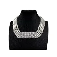 lqubmbsg colliers pour femme 4 rangées 6mm white sea shell pearl cubic zirconia pave connector collier fashion