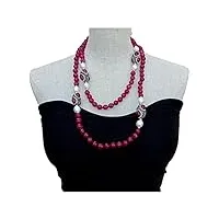lqubmbsg colliers pour femme perle de riz blanc de culture fuchsia agates ronde collier sautoir 51 pouces