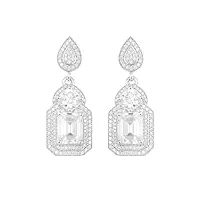 diamant moissanite de forme octogonale de 10,5 ct argent sterling 925 double auréole boucles d'oreilles pendantes en grappe