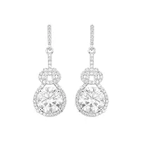 beau design diamant moissanite de forme ronde de 9,20 ct boucles d'oreilles de mariée halo pendantes en argent sterling 925