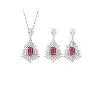 colliers, 8 * 12 mm ruby gemstone pendentif collier boucles d'oreilles for femmes ensemble de bijoux de mariage accessoires cadeaux
