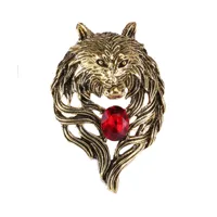 broche homme tête loup - rouge