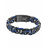 bracelet nolan tressé en cuir de bovin noir/bleu et acier noir