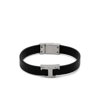 tod's bracelet en cuir à plaque logo - noir