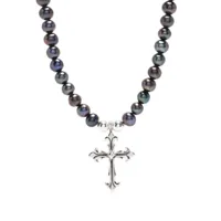emanuele bicocchi collier de perlesà pendentif croix - noir