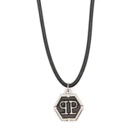 philipp plein collier à breloque logo - noir