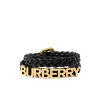 burberry bracelet en cuir à plaque logo - noir