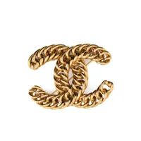 chanel pre-owned broche en maille gourmette (années 1980) - or