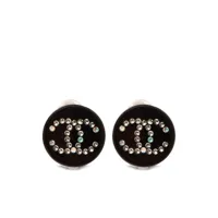 chanel pre-owned boucles d'oreilles serties de strass à logo cc (2003) - noir