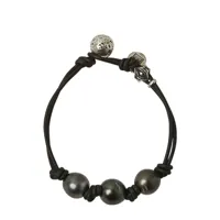 john varvatos tahitian-pearl double-leather bracelet - noir
