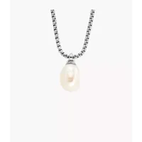 fossil collier pendentif summer pearls en acier inoxydable avec perle d'eau douce - argenté
