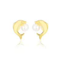 boucles d'oreilles puces eleanor dauphin or jaune perle de culture