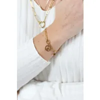 bracelet grosses maille dorée pendentif peace and love